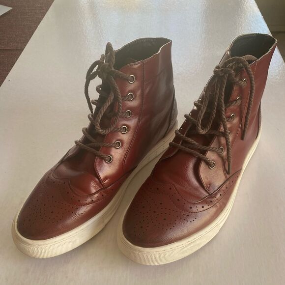 MEN’S Wingtip Lace Up Leather Boots Size 9- 9 1/2 - Picture 1 of 9